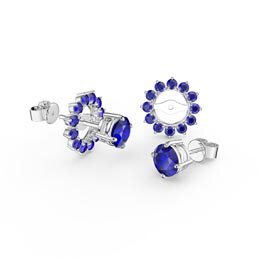 Fusion Sapphire Platinum plated Silver Stud Gemburst Earrings Halo Jacket Set