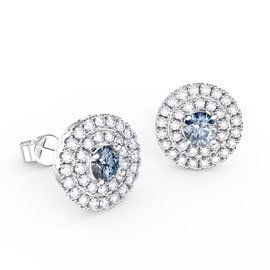 Fusion Aquamarine Halo Platinum plated Silver Stud Earrings