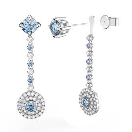 Fusion Aquamarine Halo Platinum plated Silver Stud Drop Earrings Set