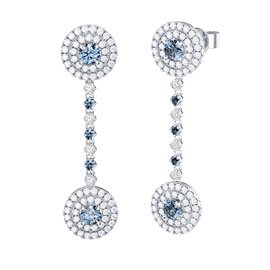 Fusion Aquamarine Halo Platinum plated Silver  Stud and Drop Earrings Set