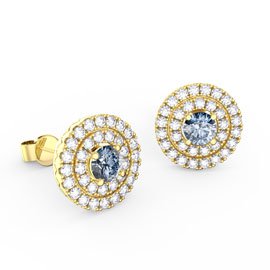 Fusion Aquamarine Halo 18ct Gold Vermeil Stud Earrings