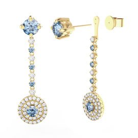 Fusion Aquamarine Halo 18ct Gold Vermeil Stud Drop Earrings Set