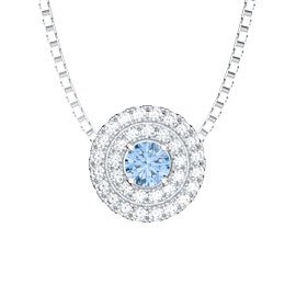 Fusion Aquamarine Halo Platinum plated Silver Pendant