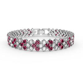 Eternity Three Row Ruby and Diamond CZ Silver Tennis Bracelet 7 Inch