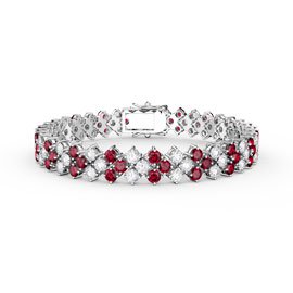 Eternity Three Row Ruby and Moissanite 9ct White Gold Tennis Bracelet