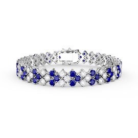 Eternity Three Row Sapphire and Moissanite 9ct White Gold Tennis Bracelet
