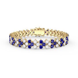 Eternity Three Row Sapphire and Moissanite 9ct Yellow Gold Tennis Bracelet