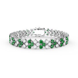 Eternity Three Row Emerald and Moissanite 9ct White Gold Tennis Bracelet