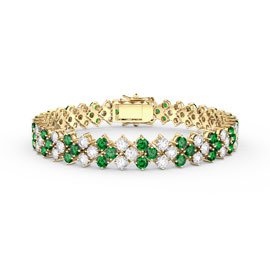 Eternity Three Row Emerald and Moissanite 9ct Yellow Gold Tennis Bracelet