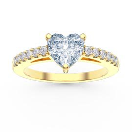 Unity 1ct Heart Aquamarine Lab Diamond Pave 9ct Yellow Gold Ring