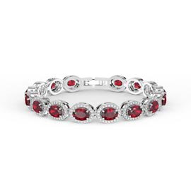 Eternity Ruby and Lab Diamond Oval Halo 18ct White Gold Tennis Bracelet
