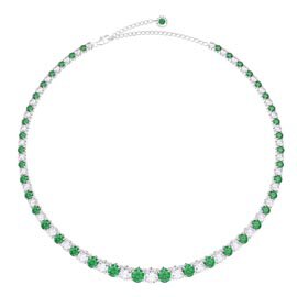Eternity 30ct Emerald and Diamond CZ Rhodium plated Silver Graduated Tennis Necklace