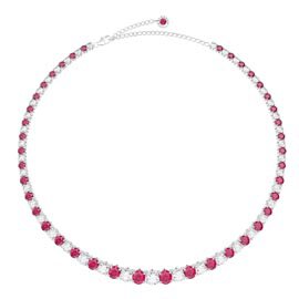 Eternity 30ct Ruby and Diamond CZ Rhodium plated Silver Graduated Tennis Necklace