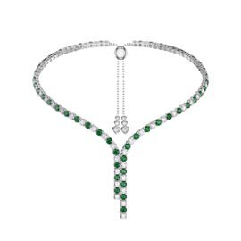 Eternity Asymmetric Drop Emerald and Diamond CZ Rhodium plated Silver Tennis Necklace