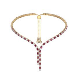 Eternity Asymmetric Drop Ruby and Diamond CZ 18ct Gold plated Silver Tennis Necklace