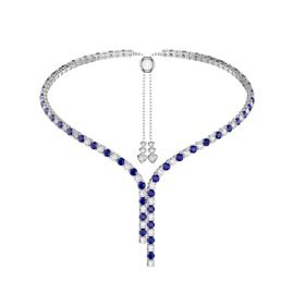 Eternity Asymmetric Drop Sapphire and Diamond CZ Rhodium plated Silver Tennis Necklace