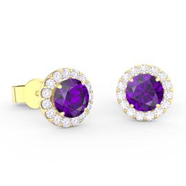 Halo 1ct Amethyst 18ct Gold Vermeil Halo Stud Earrings