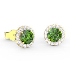Halo 1ct Peridot 18ct Gold Vermeil Halo Stud Earrings