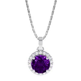 Halo 0.5ct Amethyst Platinum plated Silver Halo Pendant