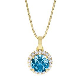 Halo 0.5ct Swiss Blue Topaz 18ct Gold Vermeil Halo Pendant