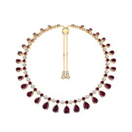 Princess Graduated Pear Drop Ruby and White Sapphire 18ct Gold Vermeil Choker Tennis Necklace