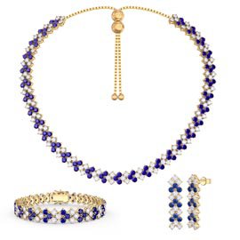 Three Row Sapphire and Diamond CZ 18ct Gold plated Silver Jewellery Set