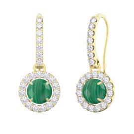 Halo Malachite 18ct Gold Vermeil Pave Drop Earrings