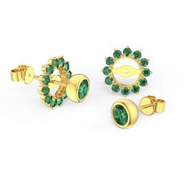 Infinity Emerald 18ct Gold Vermeil Stud Gemburst Earrings Halo Jacket Set