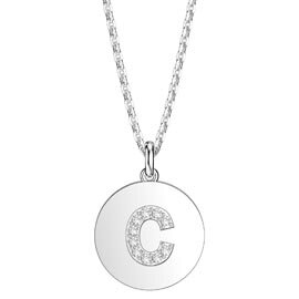 Charisma Moissanite Pave Platinum plated Silver Alphabet Pendant C