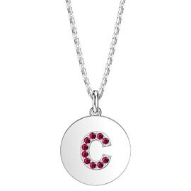 Charisma Ruby Pave Platinum plated Silver Alphabet Pendant C