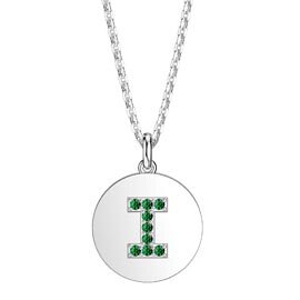 Charisma Emerald Pave Platinum plated Silver Alphabet Pendant I