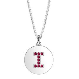 Charisma Ruby Pave Platinum plated Silver Alphabet Pendant I