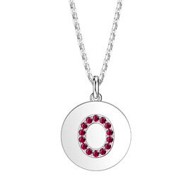 Charisma Ruby Pave Platinum plated Silver Alphabet Pendant O