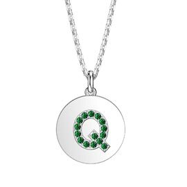 Charisma Emerald Pave Platinum plated Silver Alphabet Pendant Q
