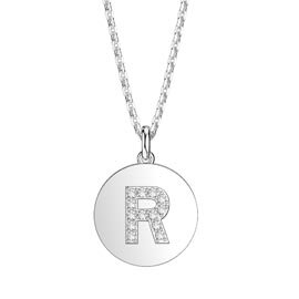 Charisma Moissanite Pave Platinum plated Silver Alphabet Pendant R