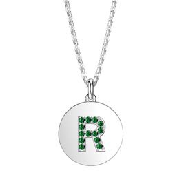 Charisma Emerald Pave Platinum plated Silver Alphabet Pendant R