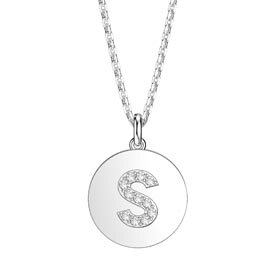 Charisma Moissanite Pave Platinum plated Silver Alphabet Pendant S