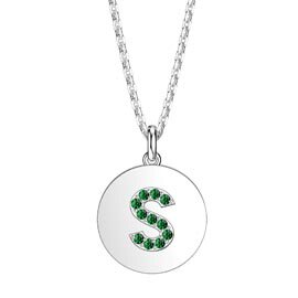 Charisma Emerald Pave Platinum plated Silver Alphabet Pendant S