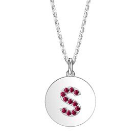 Charisma Ruby Pave Platinum plated Silver Alphabet Pendant S