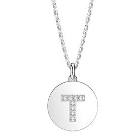 Charisma Moissanite Pave Platinum plated Silver Alphabet Pendant T