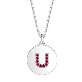 Charisma Ruby Pave Platinum plated Silver Alphabet Pendant U