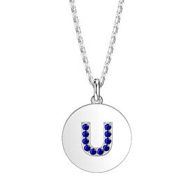 Charisma Sapphire Pave Platinum plated Silver Alphabet Pendant U