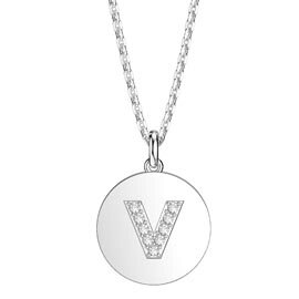 Charisma Moissanite Pave Platinum plated Silver Alphabet Pendant V