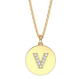 Charisma Moissanite Pave 18ct Gold Vemeil Alphabet Pendant V