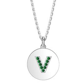 Charisma Emerald Pave Platinum plated Silver Alphabet Pendant V
