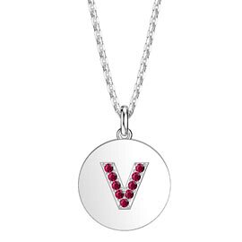 Charisma Ruby Pave Platinum plated Silver Alphabet Pendant V