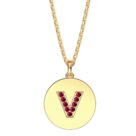 Charisma Ruby Pave 18ct Gold Vemeil Alphabet Pendant V