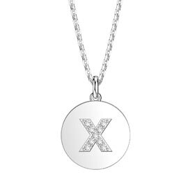 Charisma Moissanite Pave Platinum plated Silver Alphabet Pendant X