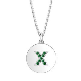 Charisma Emerald Pave Platinum plated Silver Alphabet Pendant X