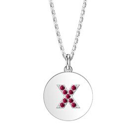 Charisma Ruby Pave Platinum plated Silver Alphabet Pendant X